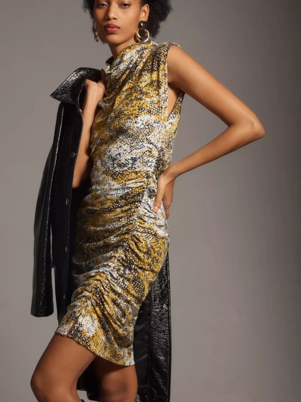 The Maya Ruched Cowl-Neck Dress: Printed Mini Snake